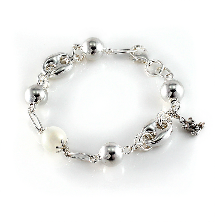 Silver Charm Bracelet with 12mm Moonstone Gemstone