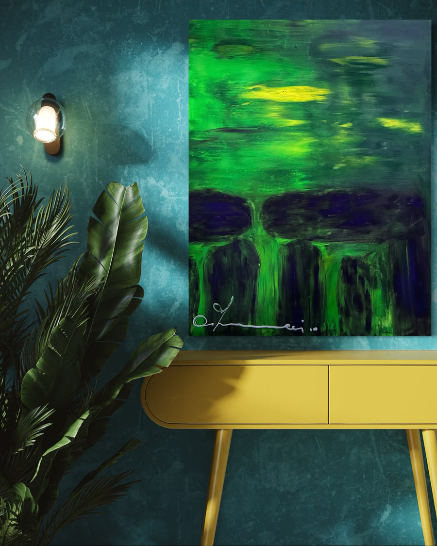 Stonehenge in green Handmade - Acrylic Original Painting