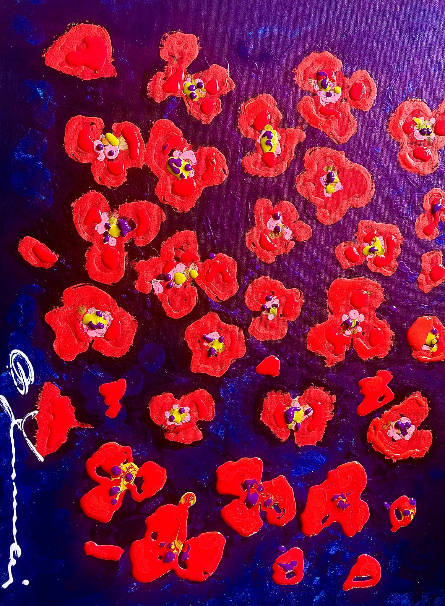 Somerset’s Poppy Fields - Handmade Acrylic Original Painting