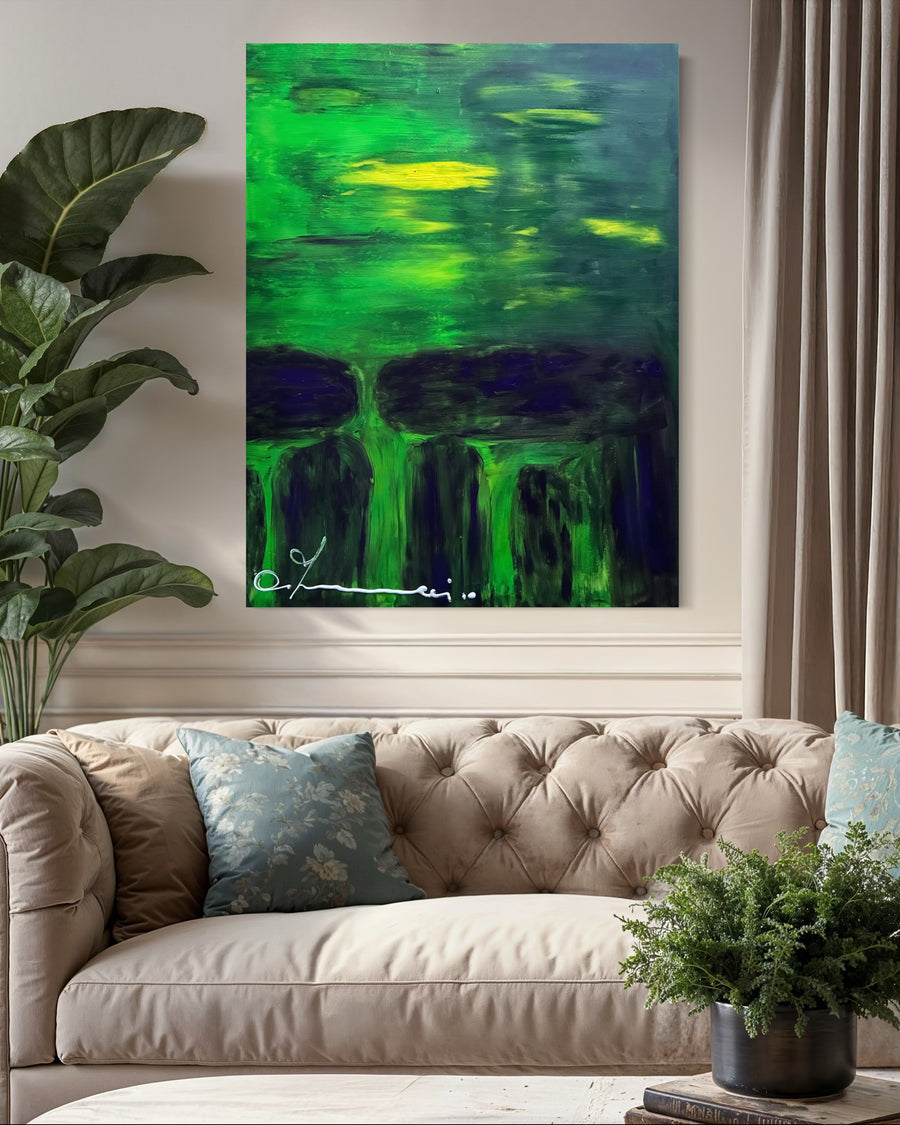 Stonehenge in green Handmade - Acrylic Original Painting