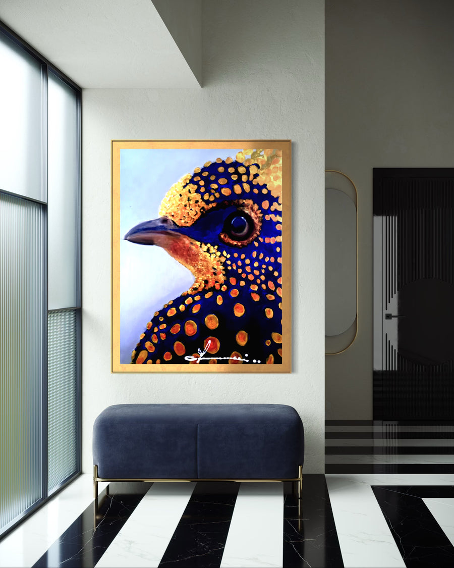 Blue and Gold Bird Handmade Acrylic Original Painting