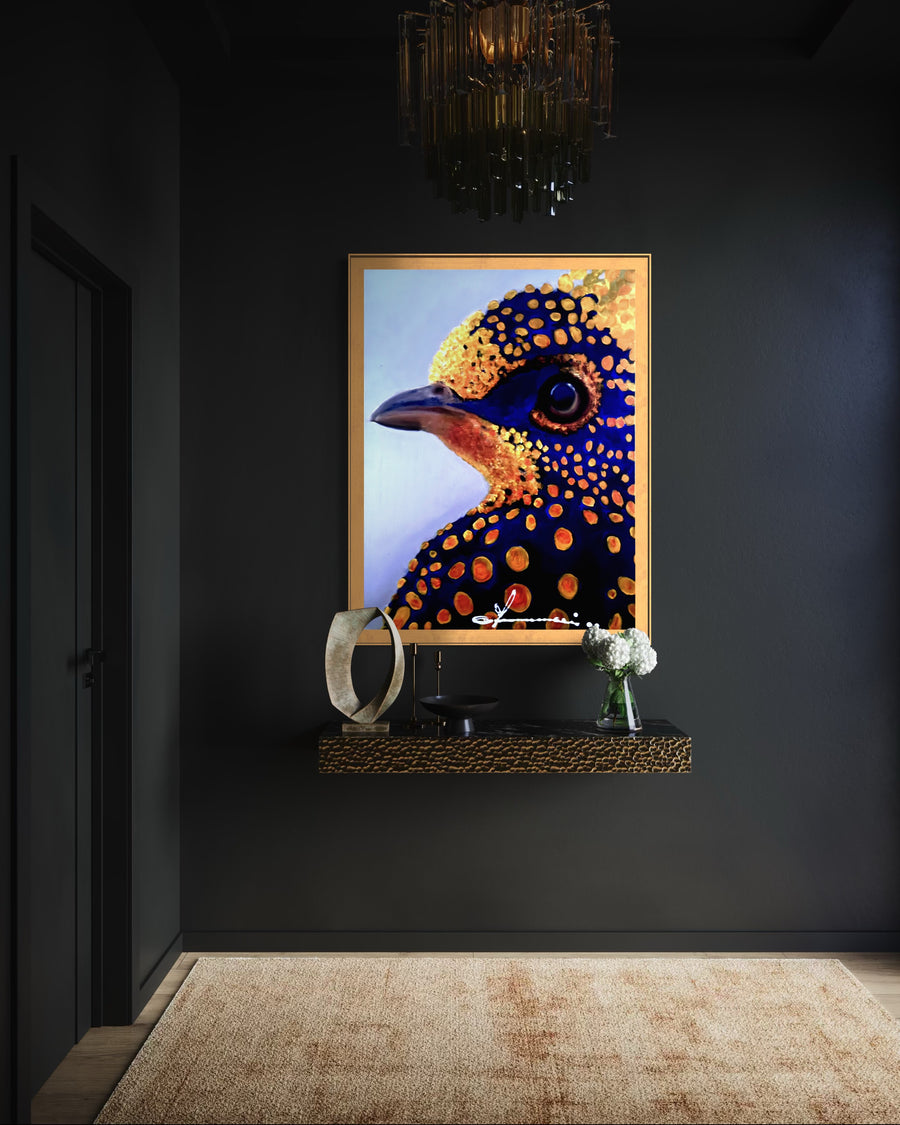 Blue and Gold Bird Handmade Acrylic Original Painting