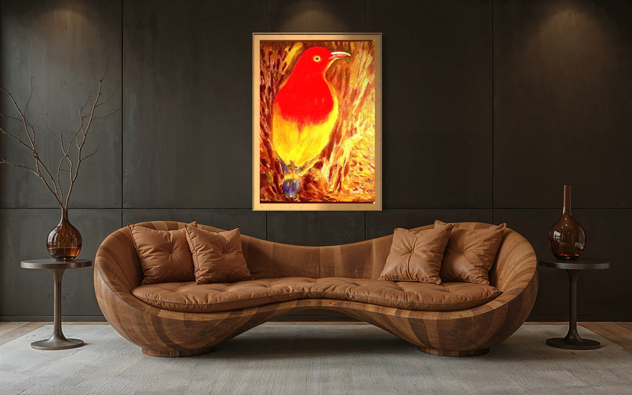 Flame Bowerbird - Handmade Acrylic Original Painting