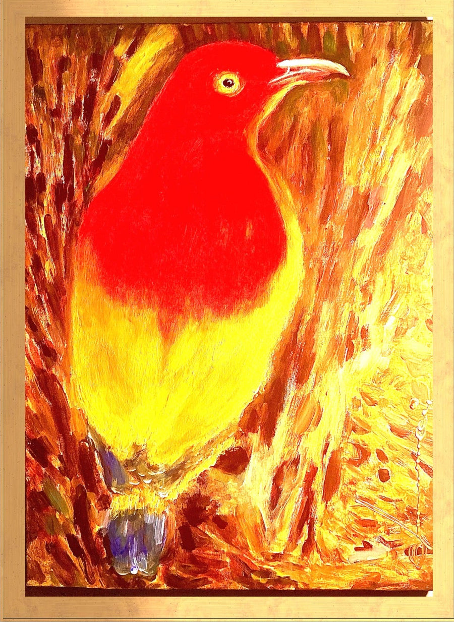 Flame Bowerbird - Handmade Acrylic Original Painting