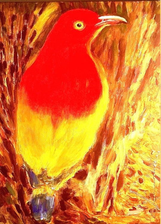 Flame Bowerbird - Handmade Acrylic Original Painting