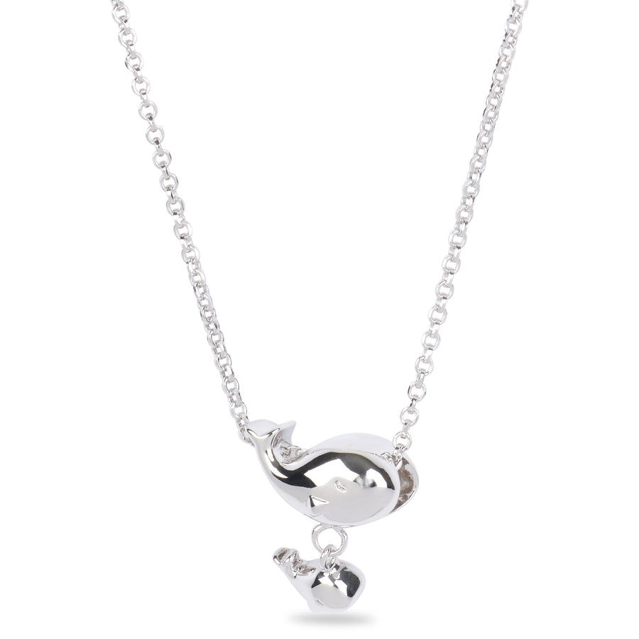 Xtinctio - Necklace Created in honor of an Orca known as J35 in the Pacific Northwest, who mourned the loss of her offspring by carrying her dead calf for 17 days.  Our whale & Calf Pendant in recycled sterling silver 