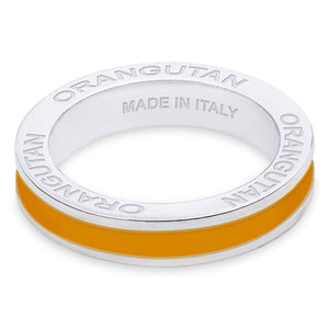 Xtinctio - Hand made in Italy by a 3rd generation Goldsmith.  Eco conscious white Bronze and orange enamel.  This Ring is imbued with the spirit of the Endangered Orangutan