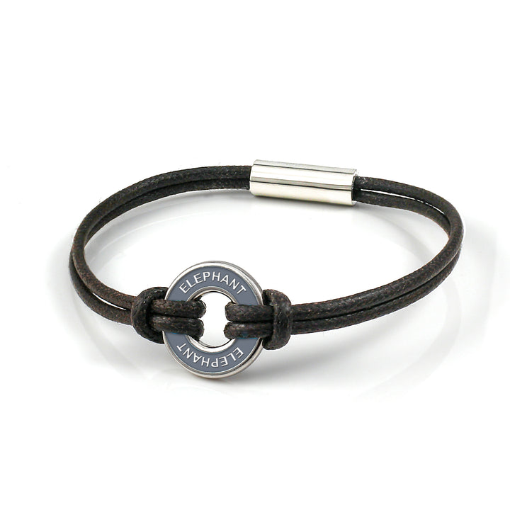 Xtinctio  bracelet - Individually hand forged in Italy from White Bronze and gray Etruscan Enamel in honor of the critically endangered Elephant  Eco friendly cotton linen blend waxed cord sourced in Italy.  