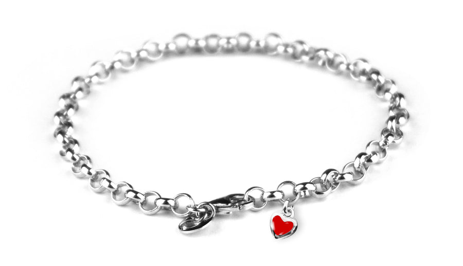 Sterling silver red heart charm bracelet representing your commitment to protecting these critically endangered species and their habitats. 50% of all profits are donated to organizations that protect endangered species and their habitats.    Xtinctio - For The Survival Of The Species 