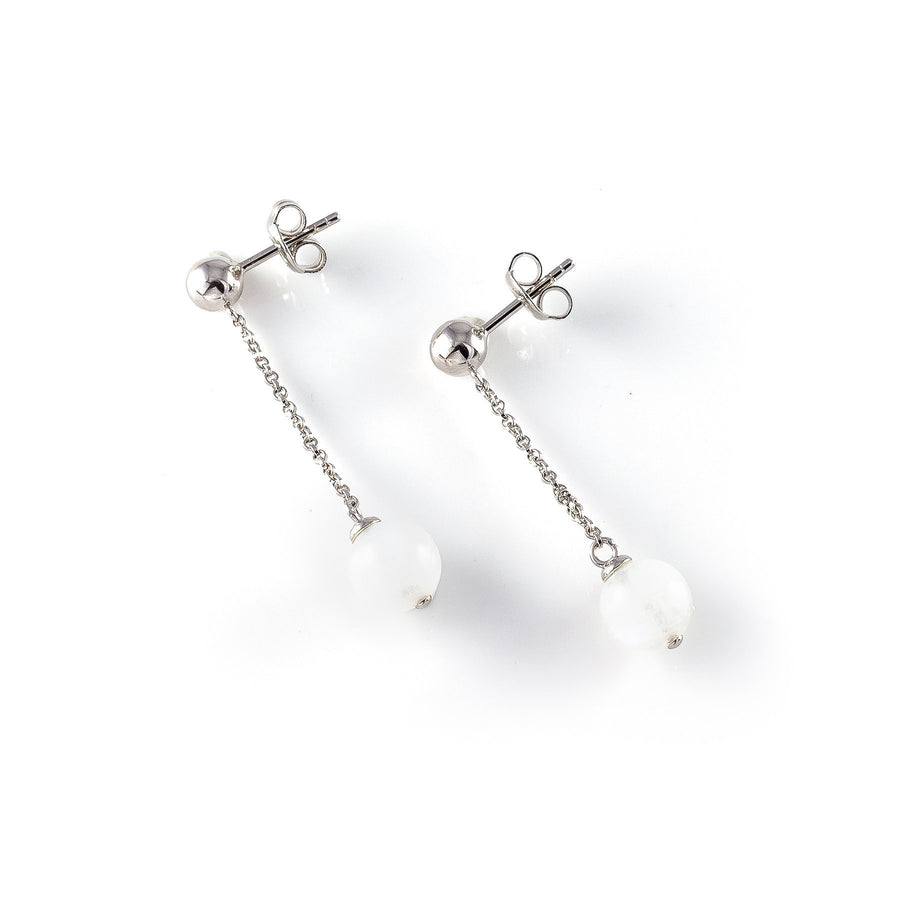 Sterling silver Ball Hook pendant Earring with  white moonstone representing your commitment to protecting these critically endangered species and their habitats.  