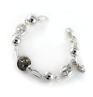 Silver Charm Bracelet with Labradorite 12mm Gemstone
