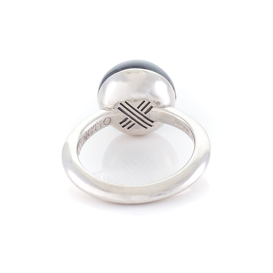 Xtinctio - This Etruscan Sphere  Ring is hand made in Italy by a 3rd generation goldsmith using 925 Silver and enamel.  Engraved with our X logo, it is a positive reminder of our connection to every living thing in this age of extinction. Our partner in Rhinoceros 